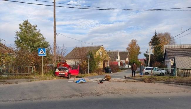 old 129690 В Краснослободском районе женщина на иномарке снесла дорожный знак