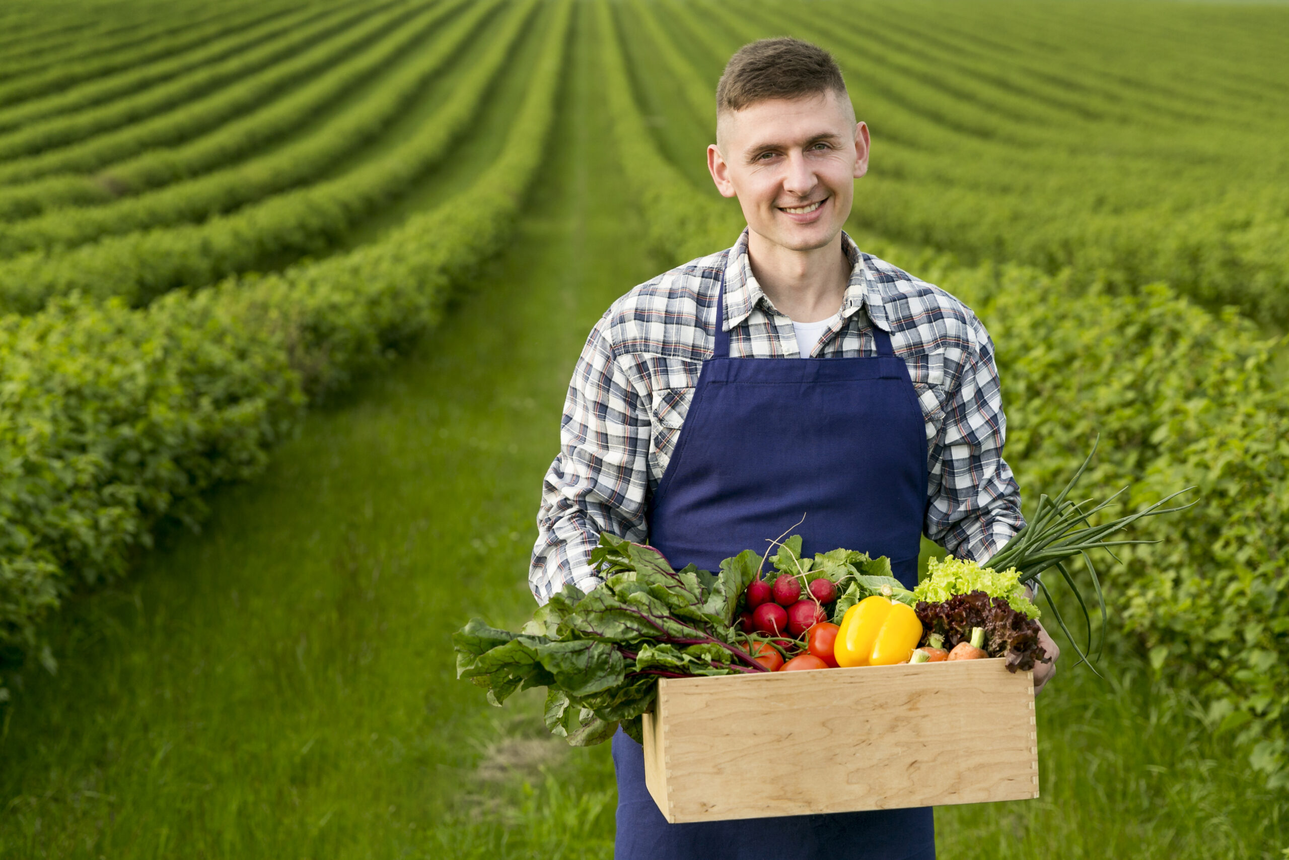 man holding basket with vegetables scaled Съезд АККОР: Россельхозбанк представил индекс зрелости фермерства