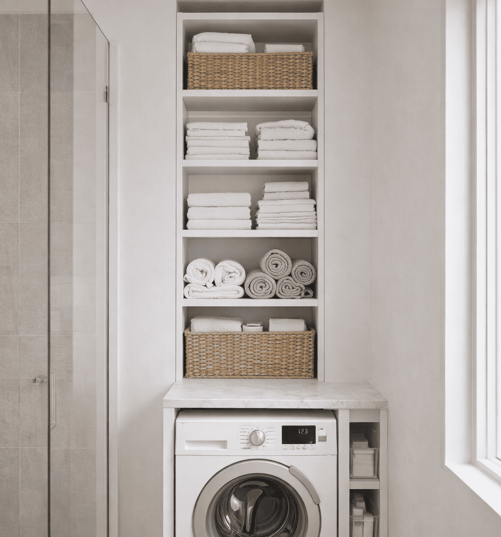 Пространство над техникой: как задействовать каждый метр ванной 1 Пространство над техникой: как задействовать каждый метр ванной Пространство над техникой: как задействовать каждый метр ванной